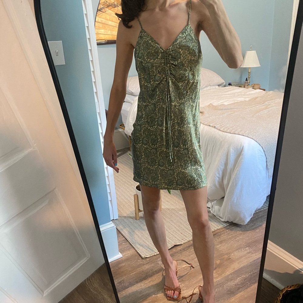 Silky patterned spaghetti strap dress from Zara